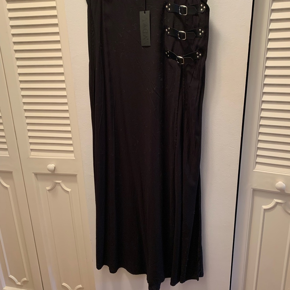 NWT Widow Long Black Skirt with Buckle Detail